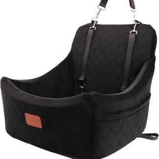 WOOAIDAGG Dog Car Seat for Medium Dogs, Car Travel Bed for Pets with Seat Belt Channel, Removable and Washable, Adjustable Straps, 3 Straps (Black)