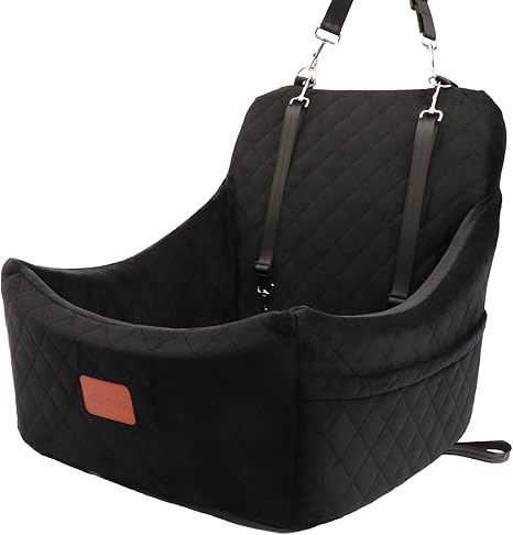 WOOAIDAGG Dog Car Seat for Medium Dogs, Car Travel Bed for Pets with Seat Belt Channel, Removable and Washable, Adjustable Straps, 3 Straps (Black)