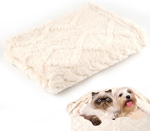 Neerow Dog Blanket, 70 x 100 cm, Cat Blanket, Sofa, Dog Blanket, Washable, Fleece Pet Blanket, Fluffy for Small and Medium Dogs, Cats Cuddly Blanket (Beige)