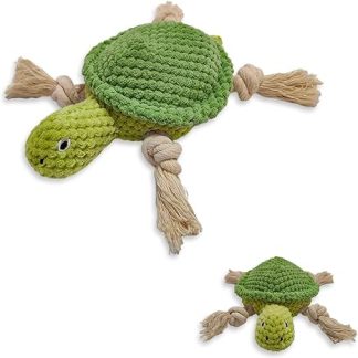 TONYFY Cute Sea Animals Dog Toys with Squeaker, Interactive Plush Cotton Toys with Knot and Crinkle Paper - for Puppies, Small and Medium Dogs (Green Turtle)
