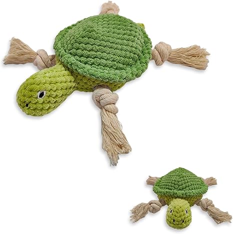 TONYFY Cute Sea Animals Dog Toys with Squeaker, Interactive Plush Cotton Toys with Knot and Crinkle Paper - for Puppies, Small and Medium Dogs (Green Turtle)