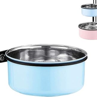 Dog Cage Water Bowl, 2 in 1 Hanging Food Bowl, Stainless Steel Cage, Dog Bowl, Medium, Blue, 1.7L/1 Piece