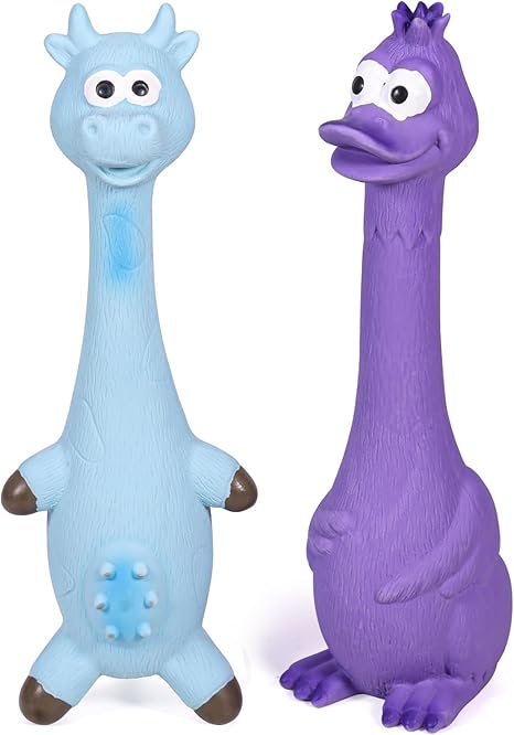 SCHITEC Squeaky Dog Toy, 2 Pack Squeak Latex Toy with Interactive Squeaker, Squeak Rubber Duck Chicken for Medium Small Dogs