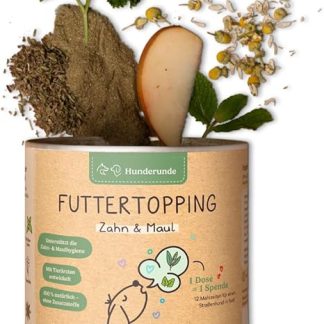 Hunderunde – Futtertopping Zahn & Maul 250g – natürliche Maulhygiene & frischer Atem I Algen Kräuter Petersilie Pfefferminze Thymian Anis