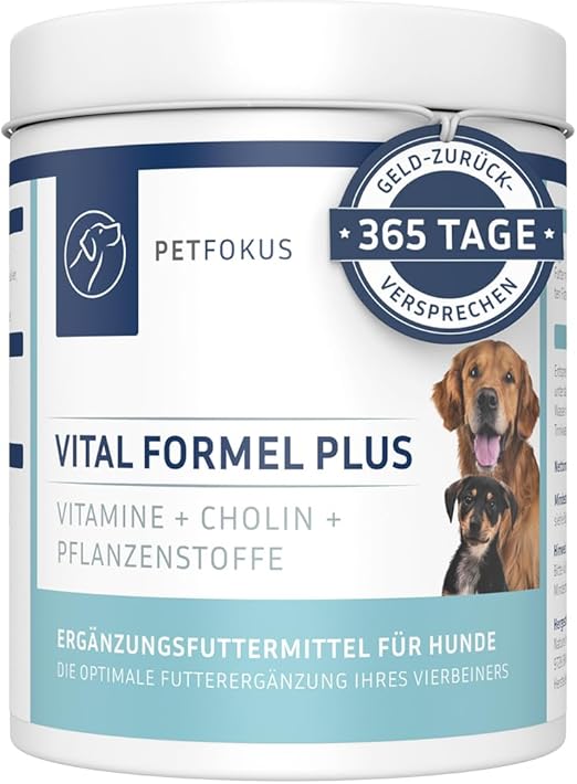 PetFokus Vital Formula Plus | Supports Digestion, Radiant Coat, Energy & Vitality | Food Supplement for Dogs | Vitamins, Minerals & Plant Substances I Probiotics & Omega-3 | Delicious Taste