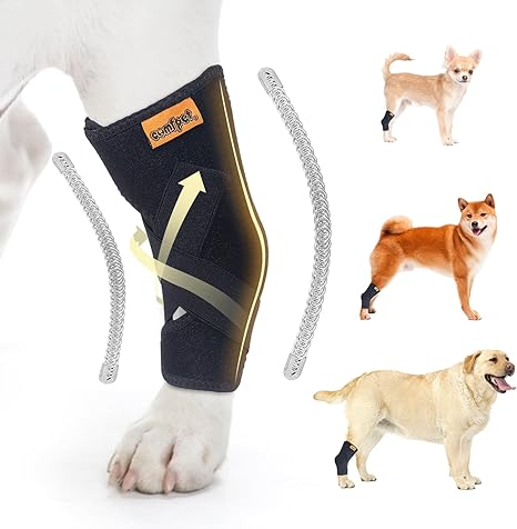 COMFPET Dog Collar for Rear Ankle Joint, Dog Leg Support Wrap with Metal Strips, Rear Leg Wrap Protector, Dog Leg Joint Sleeve to Lick Dog Sprains (S)