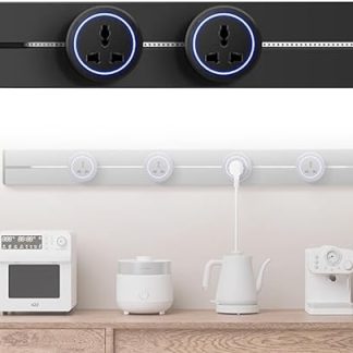 ZHZWwansuGE 8000 W Rail Socket, Universal Three-Hole Socket, LED Ambient Lighting, Rotating Automatic Shut-Off, Drill-Free Assembly, for Kitchens and Offices, Black, 40 cm