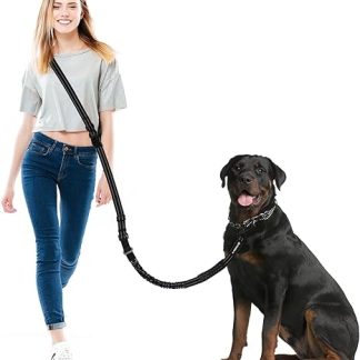 Philorn Dog Lead for Large Dogs, Multifunctional Hands-Free Jogging Lead, Long Running Lead for Jogging, Running, Hiking, with Car Safety Belt, Reflective Seams, Running Strap, Black