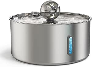 Stainless Steel 7L Drinking Fountain for Cats and Dogs, Stainless Steel Dog Fountain with 5-Layer Filtration and LED Light, Ultralight Pump with Overload Protection for Large Dogs/Multiple Cats, with