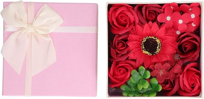 Zerodis Flower Bath Soap Gift Box, Flower Soap, Elegant, Safe Decoration, Exquisite, Delicate, Portable, for Women at Christmas (Red)