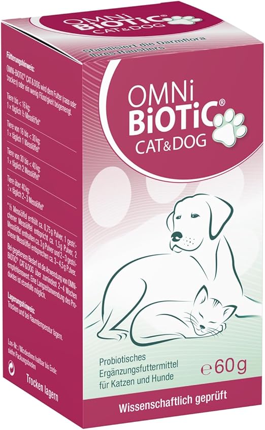 OMNi BiOTiC CAT & Dog | For Stabilising Sensitive Animal Intestinal Flora | Probiotic Supplementary Feed for Dogs and Cats | With High-Quality Fibre MOS | 60 g Powder