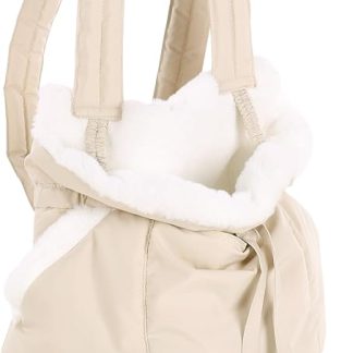 Cuddi Dog Backpack - Belly Carrier Beige - 32 x 22 x 25 cm - Polyester & Plush - Top Opening - Removable Base - Side Pockets - Storage Compartment - Shoulder Straps - Safety Lead