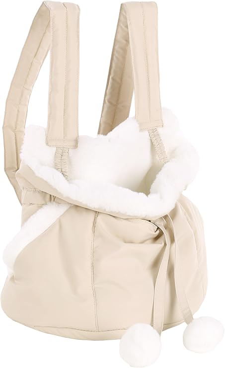 Cuddi Dog Backpack - Belly Carrier Beige - 32 x 22 x 25 cm - Polyester & Plush - Top Opening - Removable Base - Side Pockets - Storage Compartment - Shoulder Straps - Safety Lead