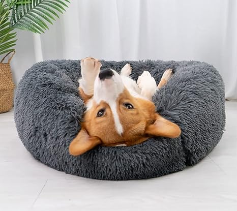 Fhodigogo Cat Bed Round Cat Cushion Dog Bed Small Dogs Doughnut Dog Bed Small Dogs Bed Cat Blanket Dog Deck for Cats and Small Dogs (55 cm)