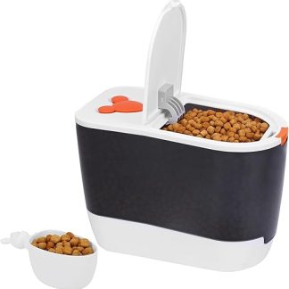 Belle Vous Dry Food Container with Measuring Cup - Plastic Food Storage Box with Lid - Pet Feeder for Cats, Birds, Dogs - Holds 5 kg Pet Food or 10 kg Rice, Grain Products