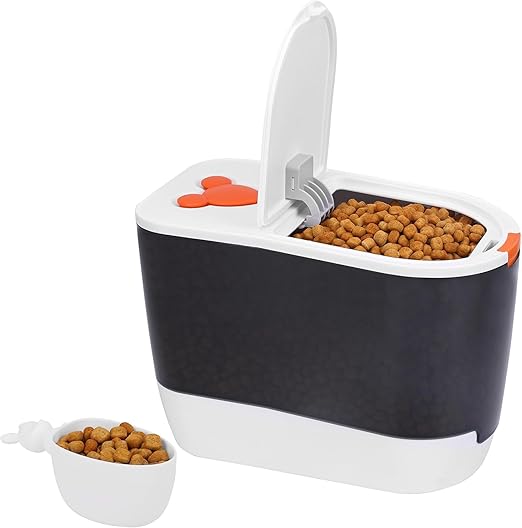 Belle Vous Dry Food Container with Measuring Cup - Plastic Food Storage Box with Lid - Pet Feeder for Cats, Birds, Dogs - Holds 5 kg Pet Food or 10 kg Rice, Grain Products