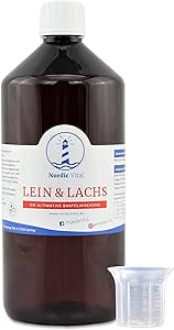 NordicVital Linseed Oil & Salmon Oil 1000 ml Bottle Barf Oil Blend - Omega 3, 6 and 9 - for Dogs & Cats Natural Product Perfect for Barfing
