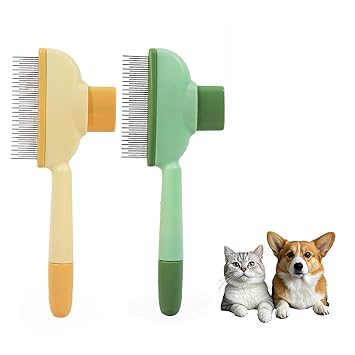 Pack of 2 Self-Cleaning Cat Comb - Fur Flash Brush for Deep Cleaning, Removal of Floating Hair and Opening Knots, Beauty Care for Dogs, Deep Cleaning Flea Comb for Cats