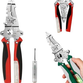 21-in-1 Multi-Function Foldable Wire Stripper - with Voltage Tester, Dual-Purpose Screwdriver, and Precision Jaws - Wire Stripper Cutter Tool for Electricians, DIY, and Home Repairs (B-Red)