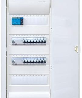 Hager Flush-Mounted Distributor 4 Rows VU48NC with Surge Protection Wired Ready for Connection with Terminal Block 2x FI 4-Pin + 16x LS B16A