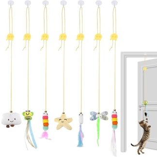 TNSLAND Interactive Cat Toy, Pack of 8 Cat Toy, Self-Employment Hanging Door Frame, Hanging Cat Toy with Bell and Feathers Teaser for Kittens Chase
