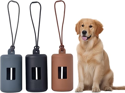 Pack of 3 Pet Garbage Bag Dispenser, Holder for Dog Waste Bags, Plastic Waste Bag Dispenser for Dog, Waterproof and Lightweight Outdoor Animals Product (Brown+Grey+Black)