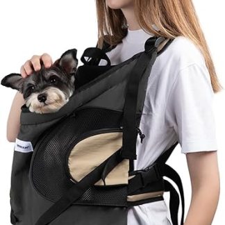 Dog Carrier Backpack, Dog Carry Bag for Small, Medium Dogs and Cats, Dog Backpack up to 8.5 kg, Breathable and Comfortable Pet, Portable Travel Bag with Hiking, Travel, Outdoors, Dark Grey