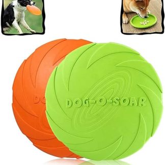 WELLXUNK Dog Frisbees, Dog Disc, Pack of 2 Dog Toy Frisbee, Rubber Frisbee, for Land and Water, Dog Training, Throwing, Catch and Play (Green + Orange)