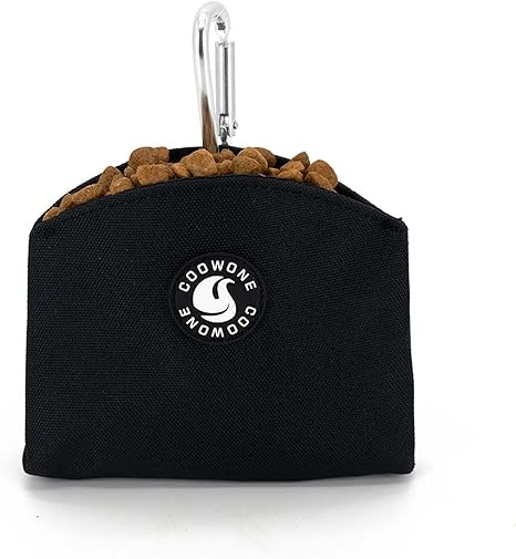 COOWONE Dog Treat Bag with Magnetic Opening for Dog Treat Snack Bags Dog Treat Carrier Holder with Clip (Black)