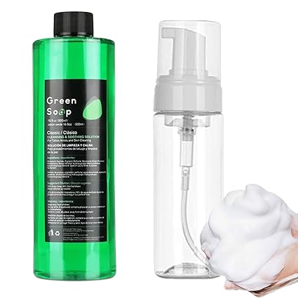 Green Soap Tattoo 16.9 oz with Foam Bottle 200 ml Green Tattoo Soap Tattoo Accessories Liquid Soap for Skin Cleaning During Tattooing