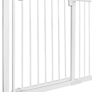 UISEBRT Stair Safety Gate, Door Safety Gate, No Drilling, Stair Gate, Baby for Widths 95-105 cm, Self-Closing, One-Handed Opening Metal Gate, White