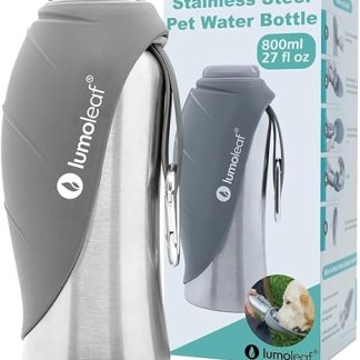LumoLeaf Dog Drinking Bottle for Travel, 800 ml Stainless Steel Water Bottle, Dog Water Bottle, Dog Water Dispenser, Travel Accessories for Hiking and Camping (Grey)