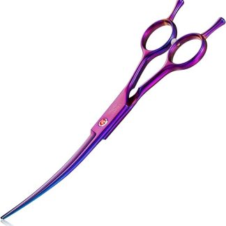 JASON Professional Curved Dog Scissors, 7.5 Inch Fur Scissors for Dogs, Japanese Stainless Steel Pet Scissors for Grooming, Scissors for Dogs, Cats (Upward Bent, Purple)