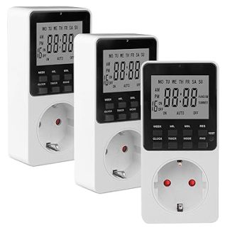 3 x Timer Socket, Digital Electrical Timer Socket LCD Plug Timer Socket Timer with 25 Configurable Weekly Day and Minute Programmes LCD Display for Light Household Appliances