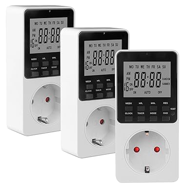 3 x Timer Socket, Digital Electrical Timer Socket LCD Plug Timer Socket Timer with 25 Configurable Weekly Day and Minute Programmes LCD Display for Light Household Appliances