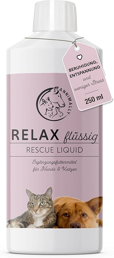 Annimally Relax Rescue Liquid 250 ml Soothing Agent for Dogs and Cats with L Tryptophan, Passion Flower, Ideal for Stress, Anxiety & Aggression for Soothing