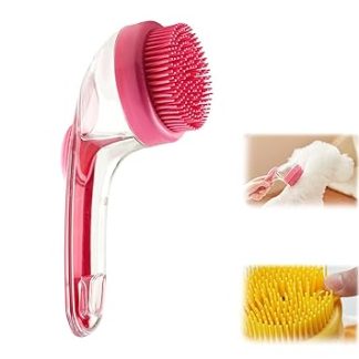 Washing Magic, Pet Bath Brush, Dog Washing Brush with Soap Dispenser, Bath Dog Beauty Massage Brush, Dog Cat Shower for Cleaning, Hair Removal and Grooming (Red)