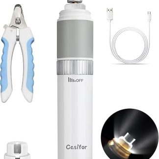 Casifor Nail Grinder, Nail Cutter with LED Light, 40 dB Super Quiet Noise Nail Grinder for Small, Medium and Large Dogs and Cats with Dust Extractor, 2000 mA (White)