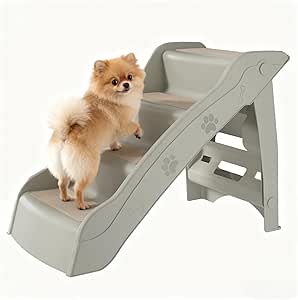 Froadp 4 Step Dog Stairs Cat Stairs Foldable with Sturdy Support Bars for Sofa Car Bed 60 cm High Pet Stairs Made of PP Plastic with Non-Slip Steps for Small Dogs Cats (Grey)
