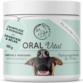Annimally Dental Care Powder for Dogs, Remedy Against Tartar in Dogs, Natural Very Effective Teeth Cleaning for Yellow Teeth, Bad Breath and Plaque