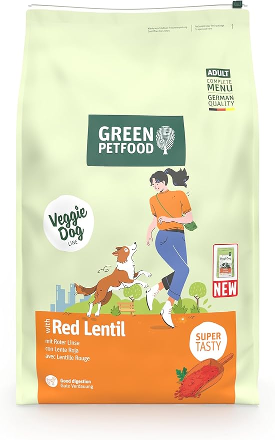 Green Petfood VeggieDog with Red Lens (1 x 10 kg) | Adult | Premium Dry Food for Adult Dogs | 100% Vegetarian | Wheat Free | Particularly Compatible with Psyllium Husks | Pack of 1