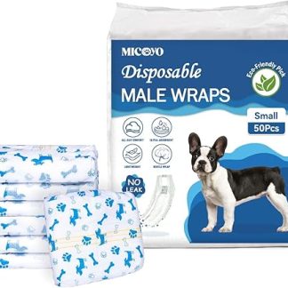 MICOOYO Disposable Dog Nappies Male - Nappies for Dogs Pet Puppy Super Absorbent Dog Wraps with Wetness Indicator (S-20)
