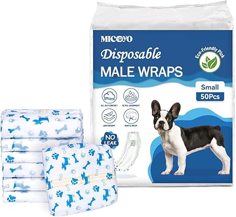 MICOOYO Disposable Dog Nappies Male - Nappies for Dogs Pet Puppy Super Absorbent Dog Wraps with Wetness Indicator (S-20)