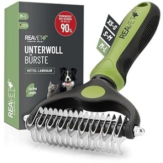 ReaVET Dog Brush & Cat Brush Undercoat Brush for Long Hair I Large Breeds I Removes Undercoat & Tangles I with Massage Effect & Top Hair Protection I Fur Brush for Dogs, Cats
