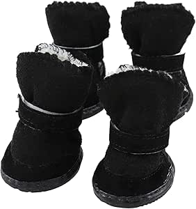 Pack of 4 Small Shoes for Dogs Winter Plush Lining Dog Shoes Paw Protection Winter Dog Shoes Non-Slip and Warm Suitable for Small Dogs and Cats Outdoor Activities (Size 4)