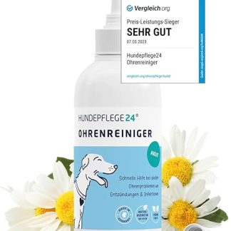 Hundepflege24 Ear Cleaner for Dogs Acute - Extra Strong Dog Ear Cleaner for Inflammation & Infections - Natural Ear Drops for Dogs with Piroctone Olamine, Chamomile & Aloe Vera 250 ml