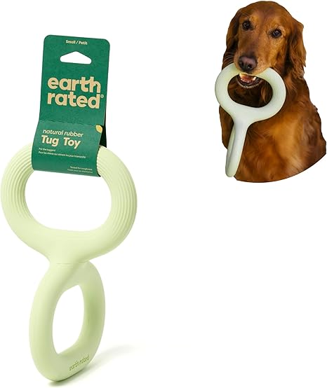 Earth Rated Pull Toy, Interactive Toy for Adult Dogs and Puppies, Ergonomic Handle, Natural Rubber, Small, Green