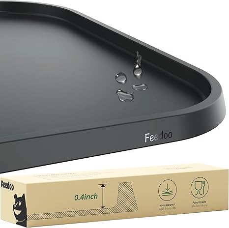 Feedoo Pet Feeding Mat - Warp Resistant Raised Edge Waterproof Silicone Placement for Pet Bowls - Non-Slip Base - Protects Floor - BPA Free & Dishwasher Safe