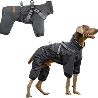 PAWBOSE Dog Raincoat with Harness, Waterproof for Small, Medium and Large Dogs, Reflective Rainproof Dog Rain Jacket for Summer, Beautiful Pretty Dog Clothes, 4 Legs, Grey, 2XL