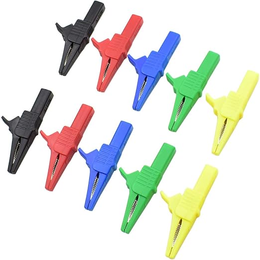 5 Colors 10pcs 1000V 32A Heavy Duty Fully Insulated Alligator Clips for Car Battery Electrical Test Terminals with 4mm Banana Jack Socket for Multimeter Test Leads